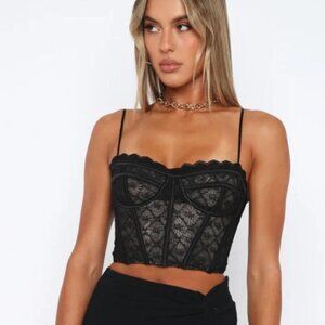 White Fox Chase Our Love Corset Top Monogram Black Crop